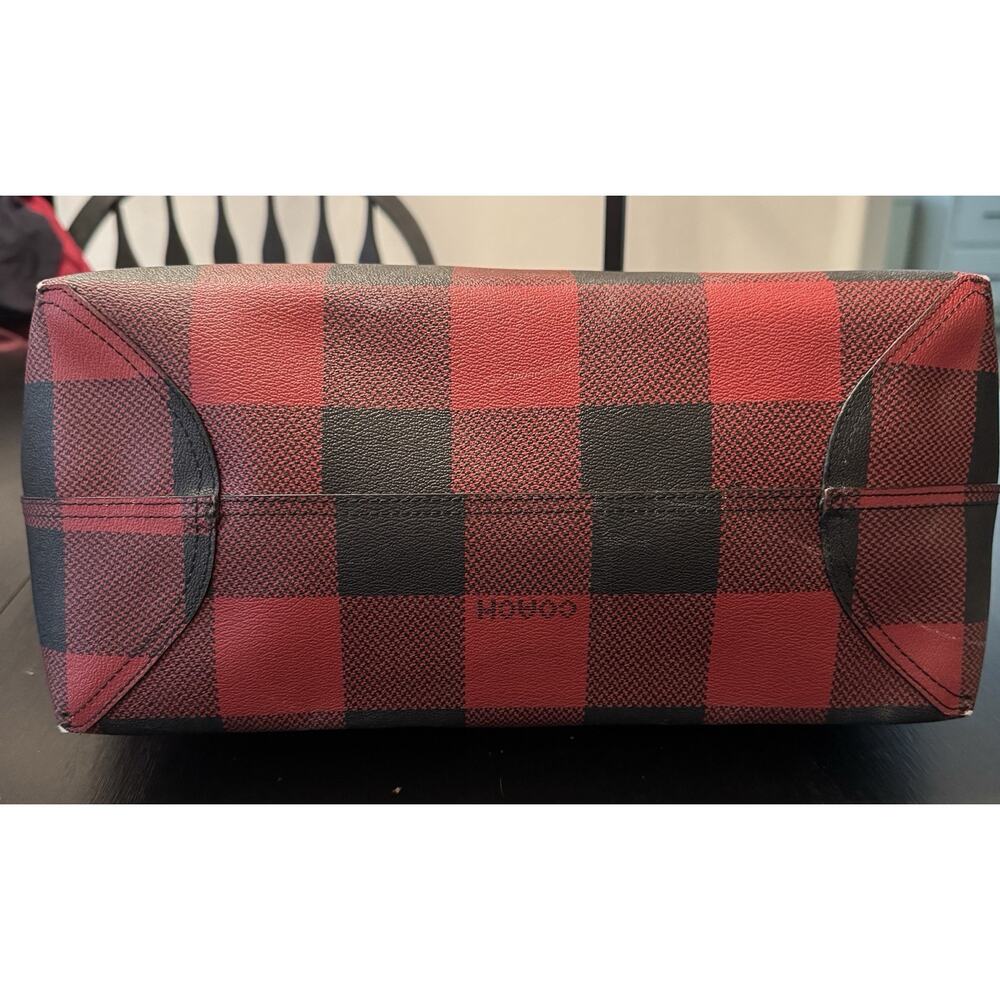 Coach City Tote Red Black Buffalo Plaid Holiday Tote Bag - Picture 5 of 13